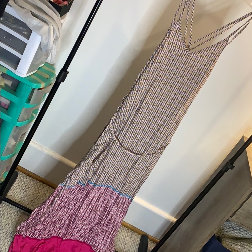 Full length pink & blue summer dress